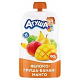 Пауч Агуша яблоко, груша, банан, манго 90гр с 6мес.