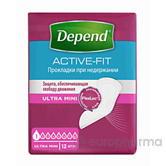 Прокладки при недержании Depend ultra mini 12шт