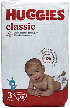 Подгузники Huggies Classic 3 (58шт) 4-9кг