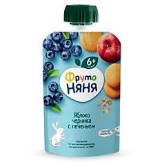 Пауч ФрутоНяня яблоко, черника, печенье  90гр с 6мес