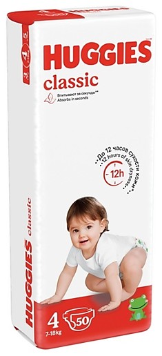 Подгузники Huggies Classic 4 (50шт) 7-18кг
