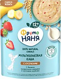 Каша ФрутоНяня Мультизлаковая банан, кукурузные хлопья и кусочки клубники 200гр молочная с 12мес